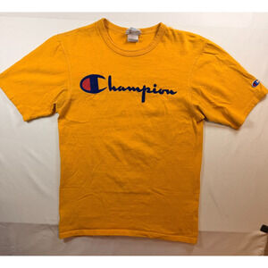 Vintage Champion Gold Heritage Script Logo T Shirt Mens Size Small